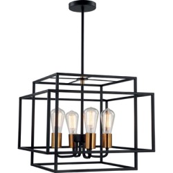 LAMPARA DECORATIVA COLGANTE E26 4 LUCES ORO METAL NEGRO NO INCLUYE FOCOS