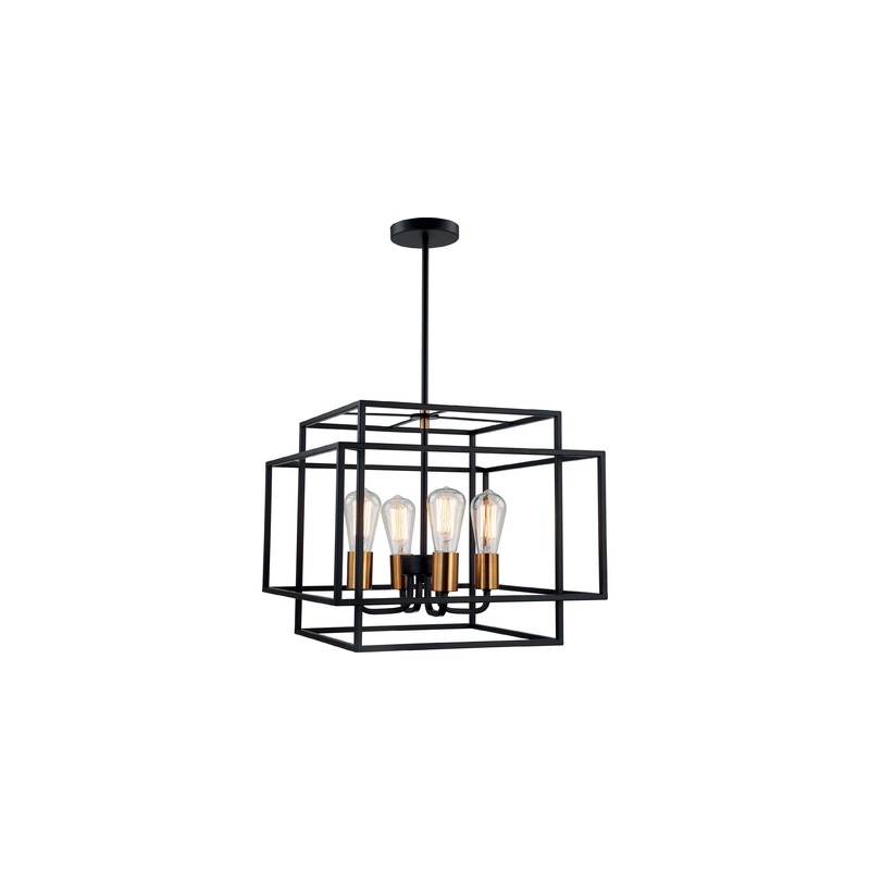 LAMPARA DECORATIVA COLGANTE E26 4 LUCES ORO METAL NEGRO NO INCLUYE FOCOS
