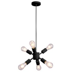 LAMPARA DECORATIVA COLGANTE E27 6 LUCES NEGRO 240W ACERO NO INCLUYE FOCO CALUX